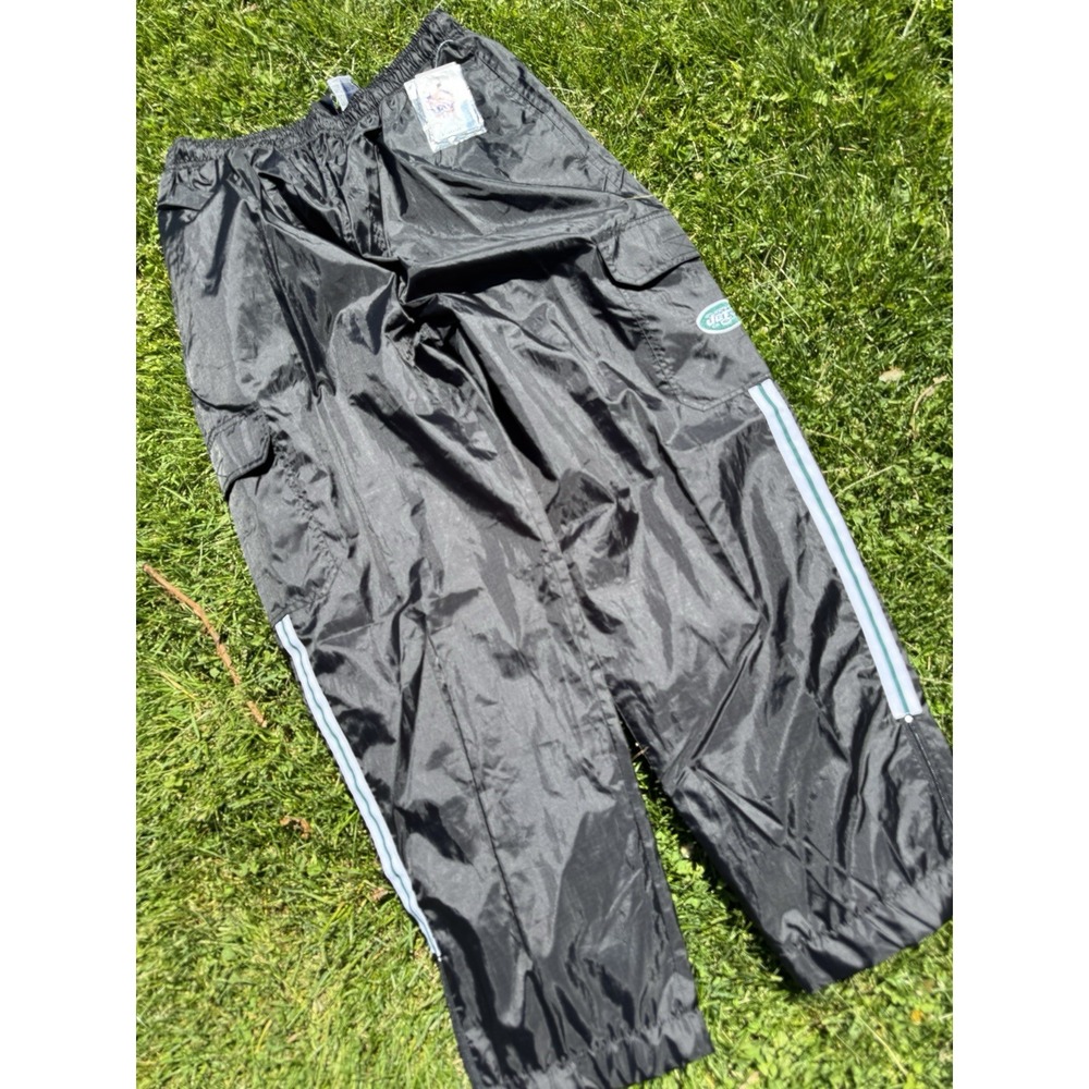 New York Jets Pants Mens Large‎ Black Game Day Nylon Warm Ups Windbreaker Cargo